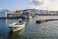 Naoussa harbor with traditional Greek houses