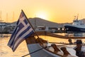 Naoussa village and harbor at sunset - Aegean Sea - Paros Cyclades island - Greece Royalty Free Stock Photo