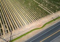 Napa Valley, highway past the vineyards, from the air Royalty Free Stock Photo