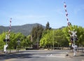 Napa Valley Railroad wine train level crossing in Yountville Royalty Free Stock Photo