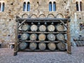 2022 Aug 4: Casks at the Castello di Amorosa winery in Calistoga, California Royalty Free Stock Photo