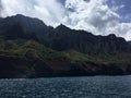 Napali Coast Mountains and Cliffs and Kalalau Valley Seen from Pacific Ocean - Kauai Island, Hawaii. Royalty Free Stock Photo