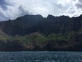 Napali Coast Mountains and Cliffs and Kalalau Valley Seen from Pacific Ocean - Kauai Island, Hawaii. Royalty Free Stock Photo