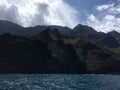 Napali Coast Mountains and Cliffs and Kalalau Valley Seen from Pacific Ocean - Kauai Island, Hawaii.