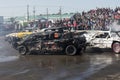 Crashed cars in action during demolition derby Royalty Free Stock Photo