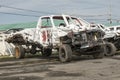 Wrecked pickup truck after demolition derby