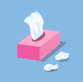 Napkin, facial tissue holder, pink box and trash in flat illustration vector Royalty Free Stock Photo