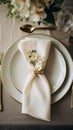 Napkin folding inspiration, holiday tablescape, formal dinner table setting, elegant decor for wedding party and event decoration Royalty Free Stock Photo