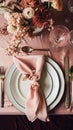 Napkin folding inspiration, holiday tablescape, formal dinner table setting, elegant decor for wedding party and event decoration Royalty Free Stock Photo