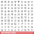 100 napkin icons set, outline style Royalty Free Stock Photo