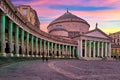 Naples Campania Italy. Basilica reale pontificia di San Francesco di Paola in Piazza Plebiscito at sunset