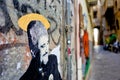 Naples Campania Italy. A mural graffiti depicting Pino Daniele neapolitan singer in Via Tribunali