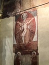 Naples Campania Italy, September 28, 2023 The indoors of Santa Chiara Basilica Church. Old fresco of the Holy Trinity, Father, Son