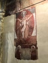 Naples Campania Italy, September 28, 2023 The indoors of Santa Chiara Basilica Church. Old fresco of the Holy Trinity, Father, Son