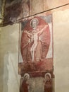 Naples Campania Italy, September 28, 2023 The indoors of Santa Chiara Basilica Church. Old fresco of the Holy Trinity, Father, Son