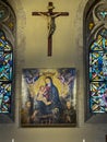 Naples Campania Italy, September 28, 2023 The indoors of Santa Chiara Basilica Church in Naples. An old painting, an icon of Mary