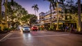 View of 5th Avenue in Naples, Florida at dusk