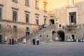 Naples, Italy - 30.10.2019: Courtyard of The medieval castle of Maschio Angioino or Castel Nuovo New Castle, Naples, Italy.