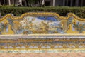 Cloister Santa Chiara with bench decorated with majolica tiles in rococo style, Naples, Italy