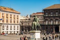 Piazza del Plabiscito crowded of tourists. Square named after the plebiscite taken on October 21, 1860, that brought Naples into