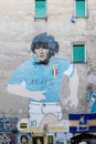 The mural depicting the footballer Diego Armando Maradona in Naples, Italy