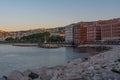 Naples, Italy, May 19, 2022: Sunset view of the seaside promenad