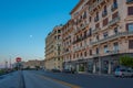 Naples, Italy, May 19, 2022: Sunset view of the seaside promenad