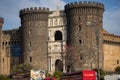 NAPLES, ITALY - 04 November, 2018. Castel Nuovo New Castle better known as Maschio Angioino Angevin Keep and tourist buses Royalty Free Stock Photo