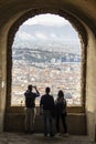 Tourists look at Naples from the Castel Sant`Elmo