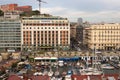 NAPLES, ITALY - OCTOBER 31, 2015: Air view of the Albergo Vesuvio Hotel and Grand Hotel Santa Lucia in historical center of Naples