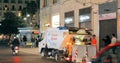 Naples, Italy - October 18, 2018: Automated Garbage Truck Working In Night Street. Dustcart, Trash Truck, Rubbish Truck