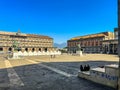 Monumental Plebiscite Square in Naples, Italy, with historic buildings and the outline of the Vesevius volcano Royalty Free Stock Photo