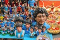 Naples, Italy- 28.3.2022: Traditional street souvenirs, miniatures of famous D. A. Maradona and other football players SSC Neap