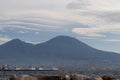 Naples - Panoramic view from Castel dell Ovo on the ferry terminal and volcano Mount Vesuvius in Naples, Italy Royalty Free Stock Photo