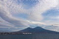 Naples - Panoramic view from Castel dell Ovo on the ferry terminal and volcano Mount Vesuvius in Naples, Italy Royalty Free Stock Photo