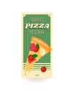 Naples Pizza Festival vector social media story banner template. Tasty slice of pizza with sausage, tomato, mushrooms