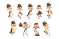 Napoleon Bonaparte cartoon character, French historical figure in different situations vector Illustration on a white