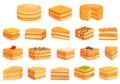 Napoleon cake icons set cartoon vector. Food wedding