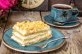 Napoleon cake on the plate stylish Royalty Free Stock Photo