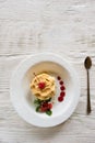 Napoleon cake on white plate with decoration Royalty Free Stock Photo