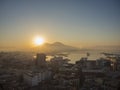 Napoli, Italy. Wonderful landscape on the Vesuvio volcano, the bay and the harbor during the sunrise Royalty Free Stock Photo