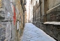 Napoli old Italian town antique architecture narrow street high walls streetscape background