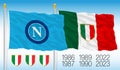 Napoli SSC footbal club team flag and italian flag with scudetto