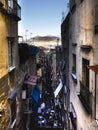 Napoli street and vesuvio volcano in the background