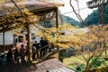 Yoshino ropeway cable car station with waiting people in Nara, Japan Royalty Free Stock Photo