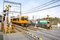 Closeup and stop motion of Nara local train was leaving the Nara train station and going through a