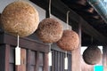 Sugidama, a ball made from sprigs of Japanese cedar, hung on the eaves of sake brewery Royalty Free Stock Photo