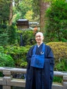 Nara, Japan - July 26, 2017: Unidentified monk wearing a blue cloths at Todai Ji Temple, in Tokyo