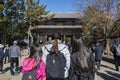 TTourists walking in entrance of Todaiji Nandaimon giant temple door in Nara