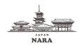 Nara sketch skyline. Nara, Japan hand drawn illustration